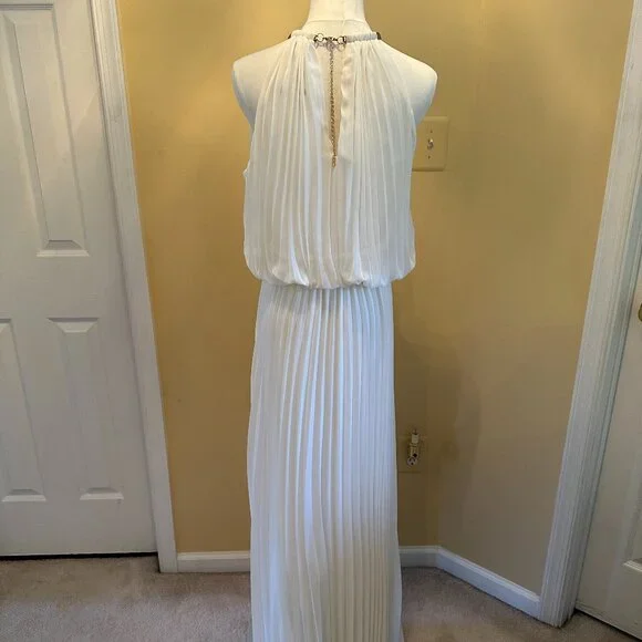 White MSK Pleated Halter Maxi Dress, Size 8 - Picture 4 of 7